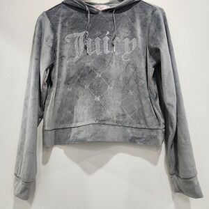 Y2K Juicy Couture Velour Hooded Grey Top Size Medium